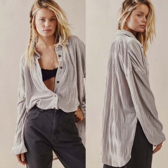 Free People My Best Top Gray Velvet Medium - Picture 1 of 10